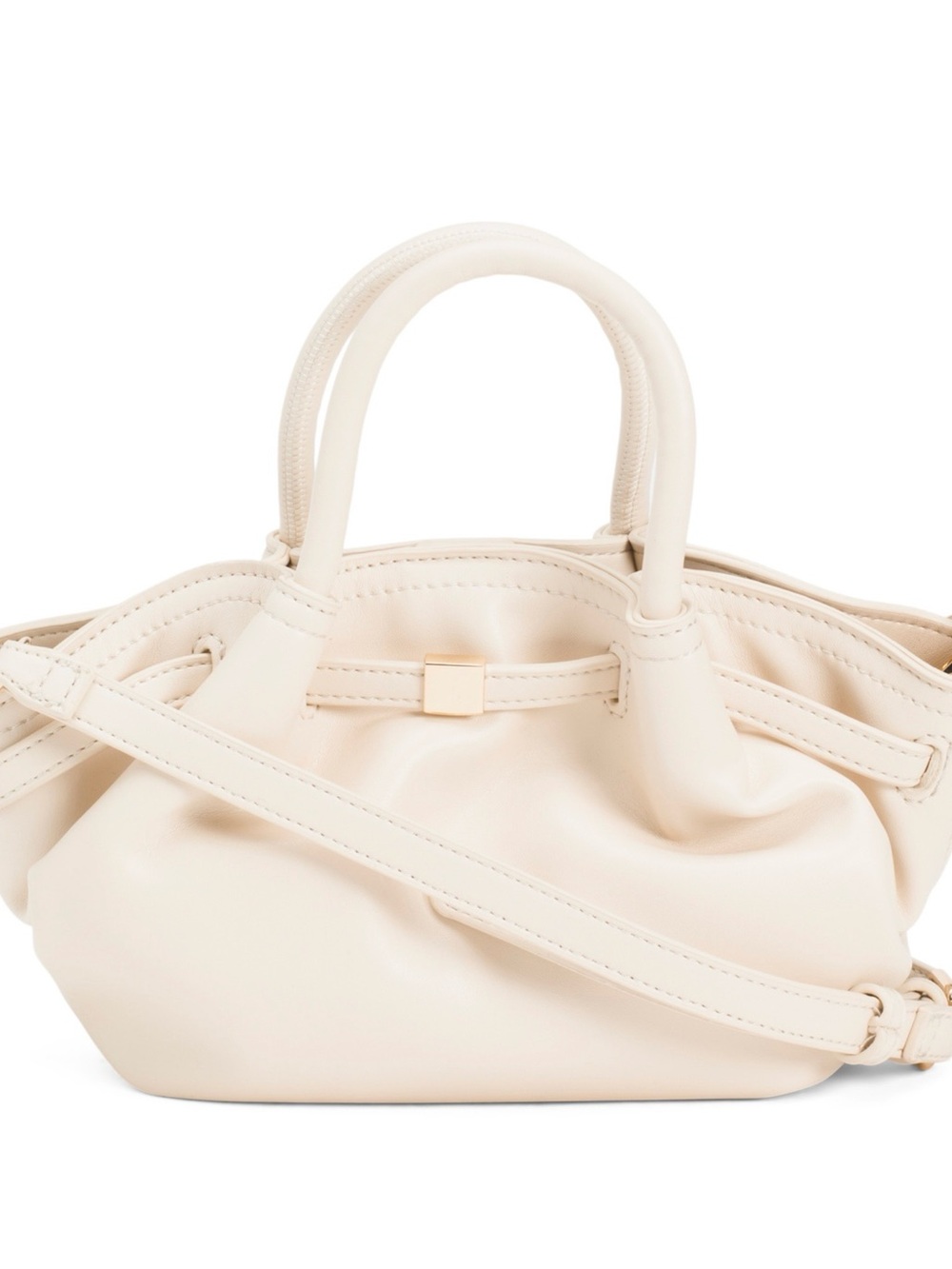 Cream Leather Mini Top-Handle Shoulder Bag